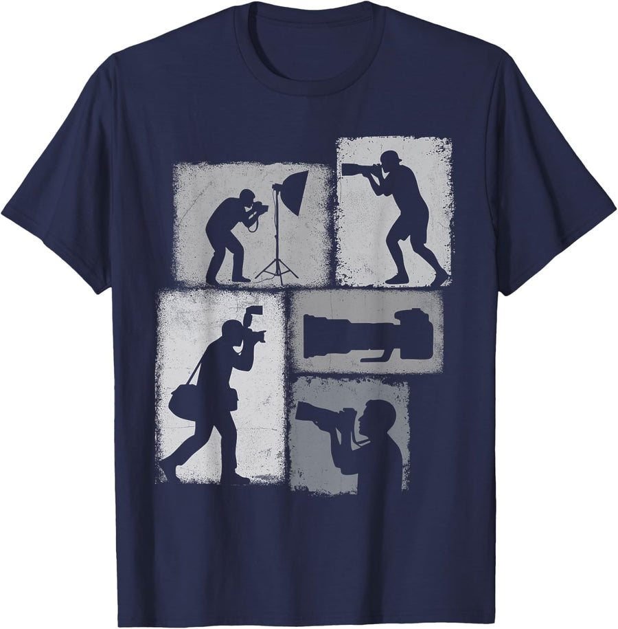 Photographer Vintage Collage Photography Men Photojournalist T-Shirt - Navy Blue
