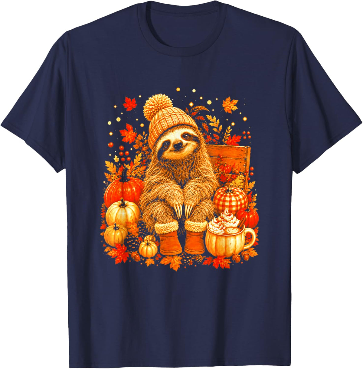 Sloth Thanksgiving Pumpkin Spice Cozy Fall Autumn T-Shirt - Navy Blue
