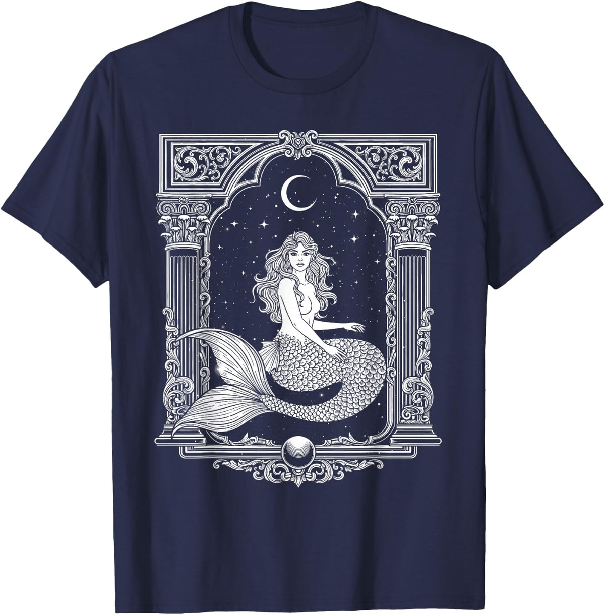 Fairycore Celestial Mermaid Aesthetic Goth Mermaidcore T-Shirt - Navy Blue