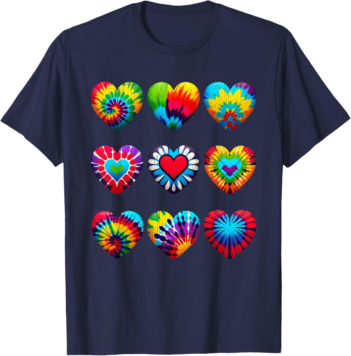 Tie Dye Valentine's Day Colourful Hearts Day Men Women Children T-Shirt - Navy Blue