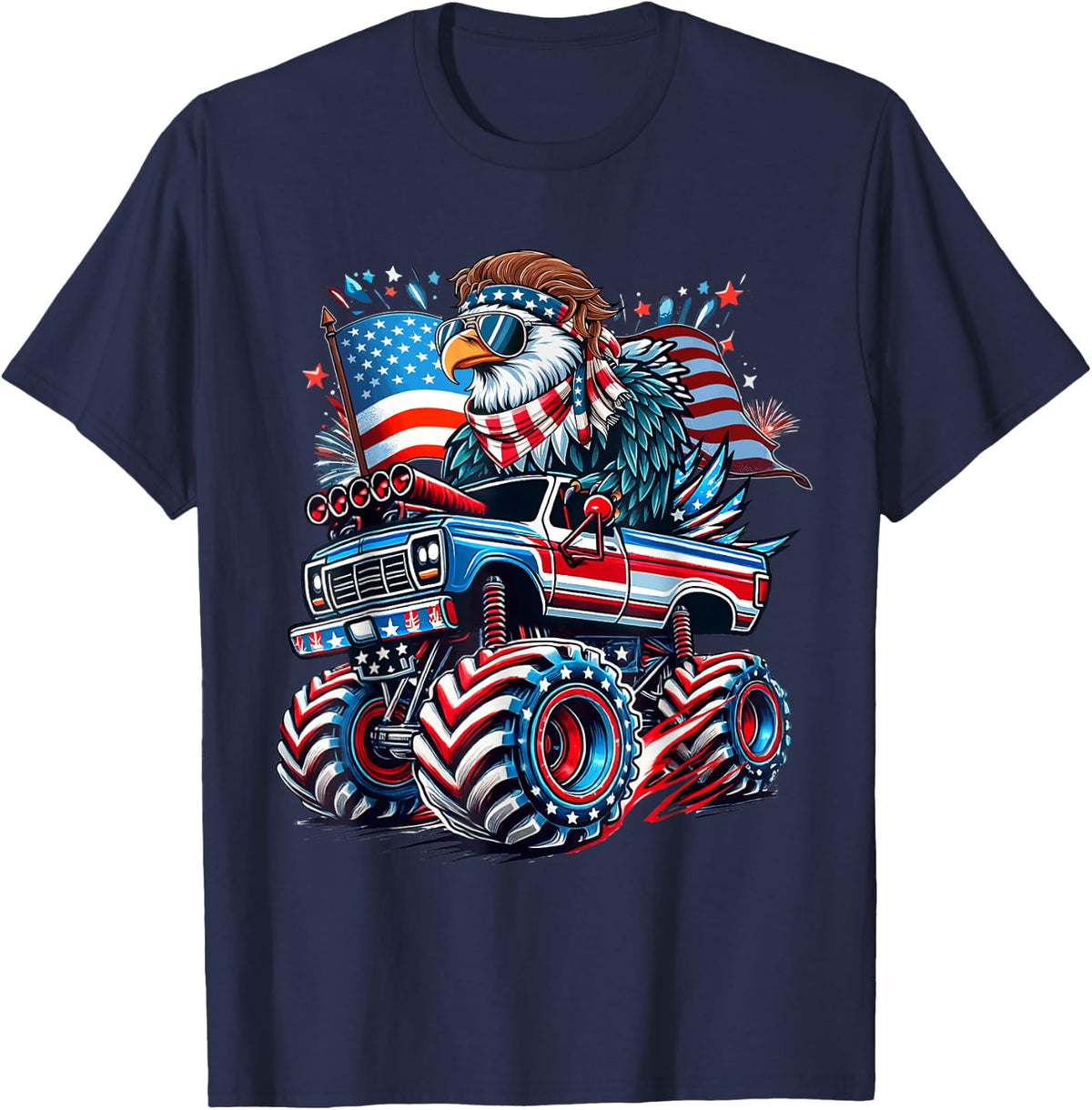 4th of July USA American Flag Bald Eagle Patriotic Eagle T-Shirt - Navy Blue