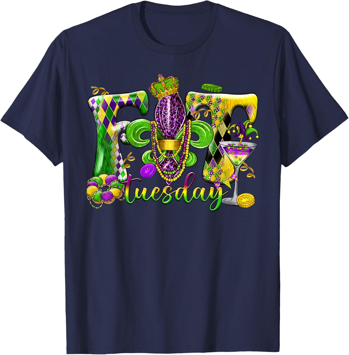Fat Tuesday Mardi Gras 2025 Carnival Men Women Kids T-Shirt - Navy Blue