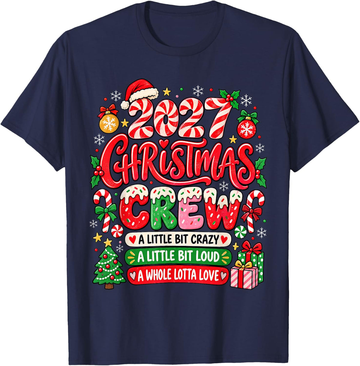 Christmas Crew 2027 Family Christmas Xmas Pajamas Matching T-Shirt - Navy Blue
