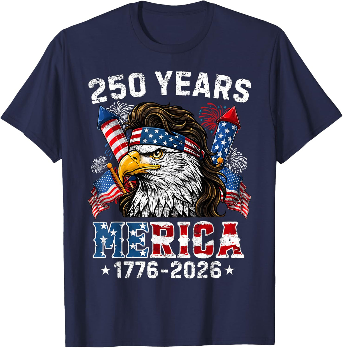 250 Years Merica Eagle USA 4th of July Patriotic Women Men T-Shirt - Navy Blue