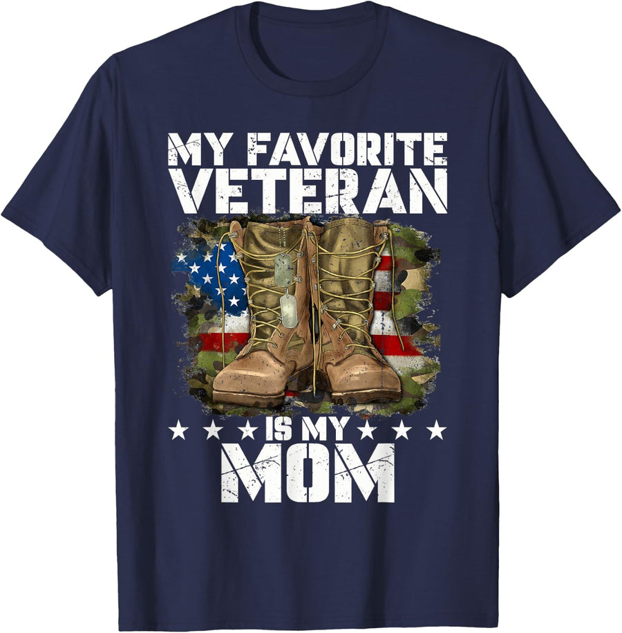 Veterans Day Military My Favorite Veteran Is My Mom For Kids T-Shirt - Navy Blue