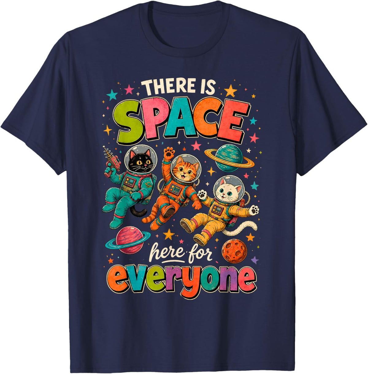 There is Space Here for Everyone Teachers Cats T-Shirt - Navy Blue