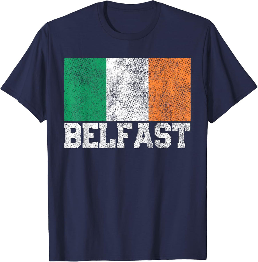 St Patrick's Day Irish Flag Belfast Ireland Saint Paddy's T-Shirt - Navy Blue
