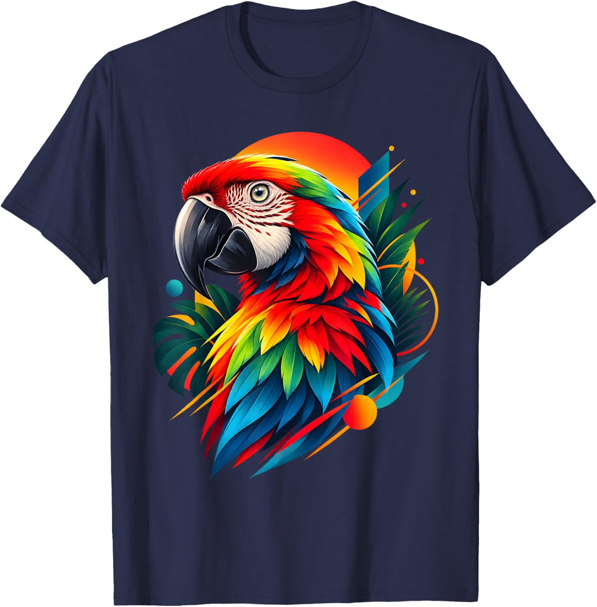 Colorful Parrot Lover Macaw Bird Abstract T-Shirt - Navy Blue
