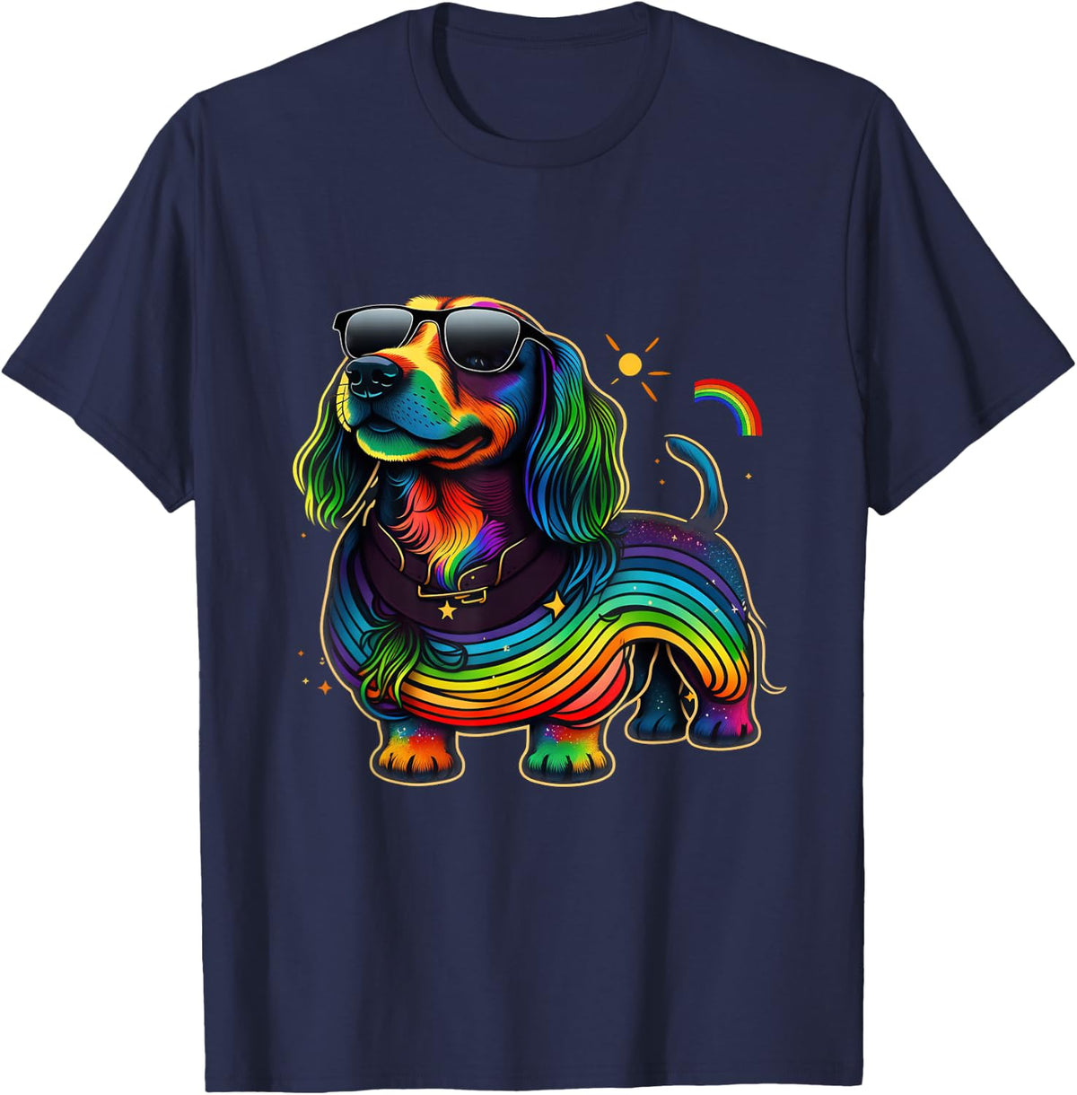 LGBT Gay Pride Dachshund Dog Shirt Tee for Rainbow Pride Month T-Shirts - Navy Blue