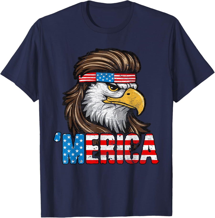 4th Of July Merica USA Flag Eagle Patriotic Men Women Kids T-Shirt - Navy Blue