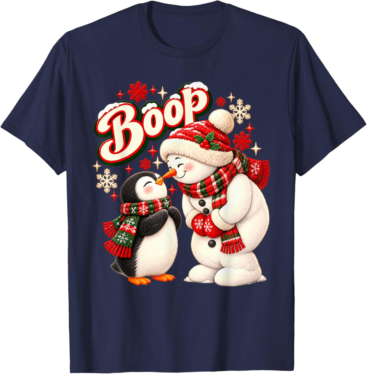 Boop Penguin Snowman Cute Christmas Nose T-Shirt - Navy Blue
