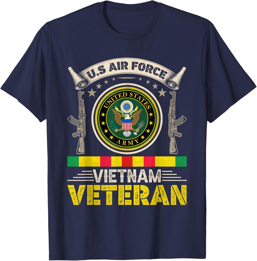 Vintage US Air Force Vietnam Veteran USA Flag Veterans Day T-Shirt - Navy Blue