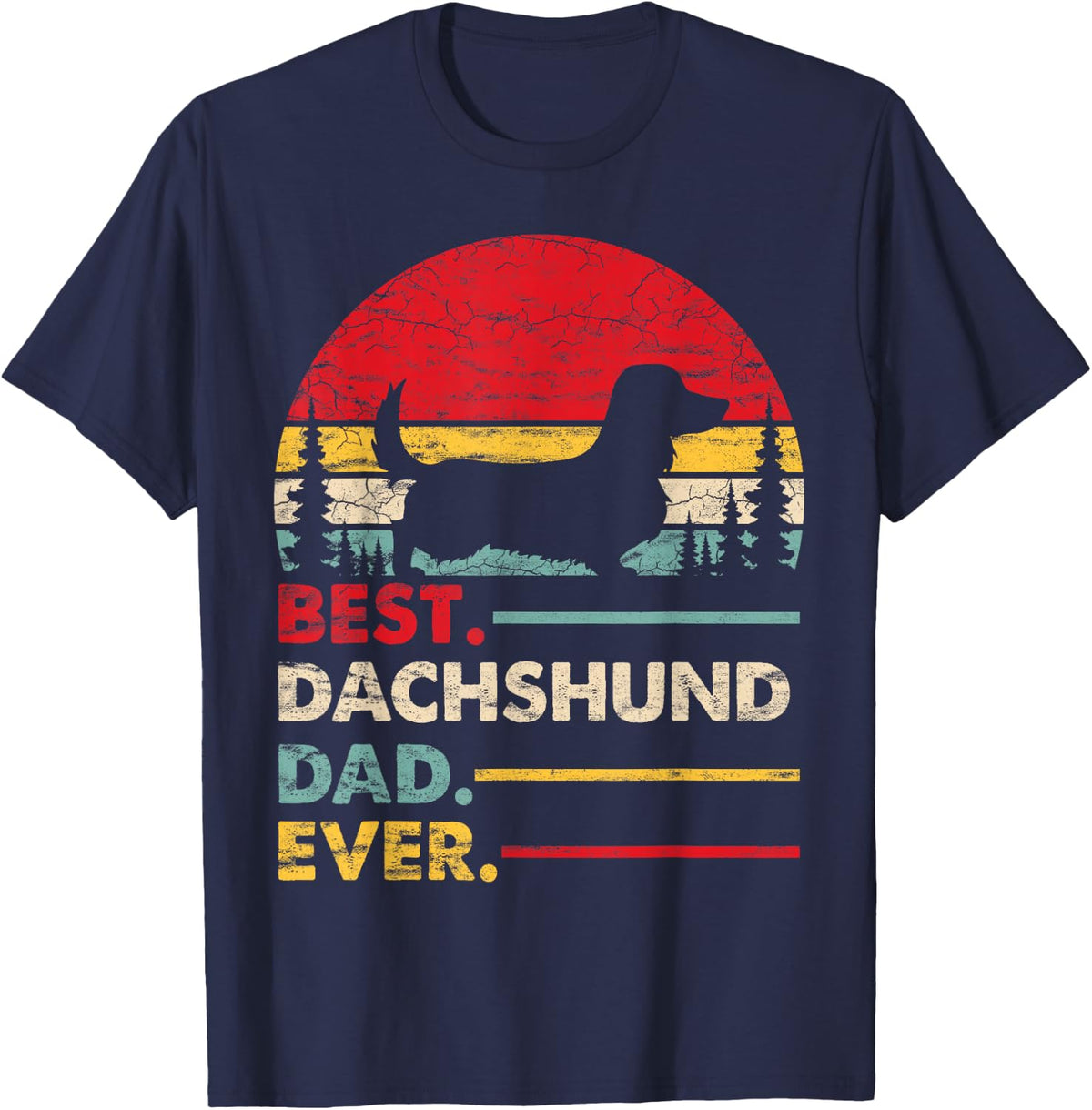 Dachshund Long Haired Best Dad Ever Gift Dog Vintage Retro T-Shirt - Navy Blue