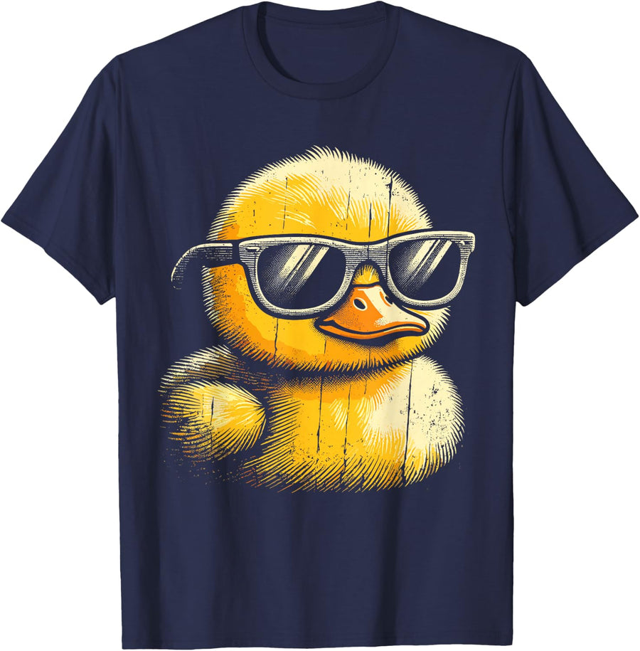 Duck in Sunglasses Retro Duck T-Shirt - Navy Blue