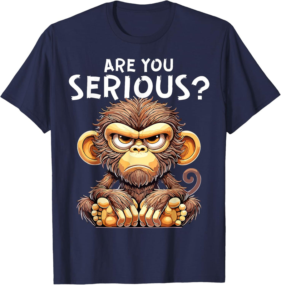 Are You Serious Grumpy Monkey Meme Funny Memes Internet Meme T-Shirt - Navy Blue