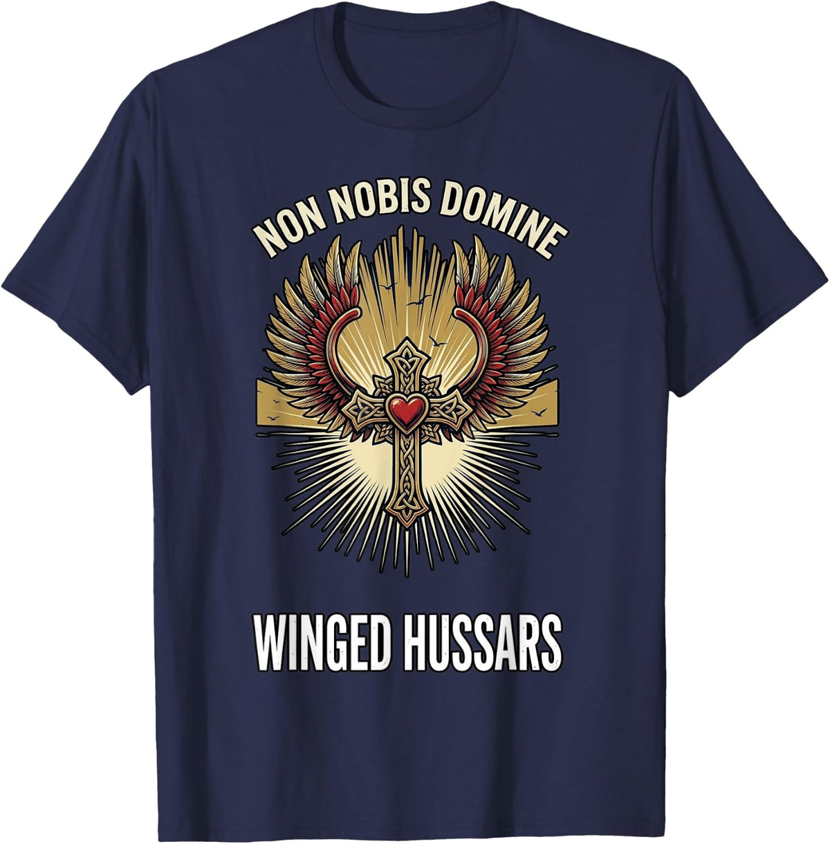 Winged Hussars Non Nobis Domine Catholic History T-Shirt - Navy Blue