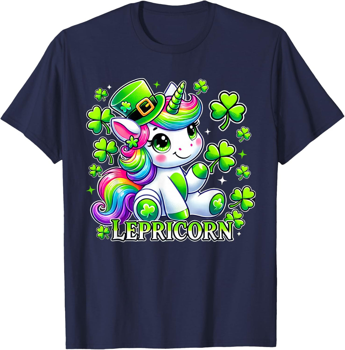 Saint Pattys Girls Lepricorn T-Shirt - Navy Blue