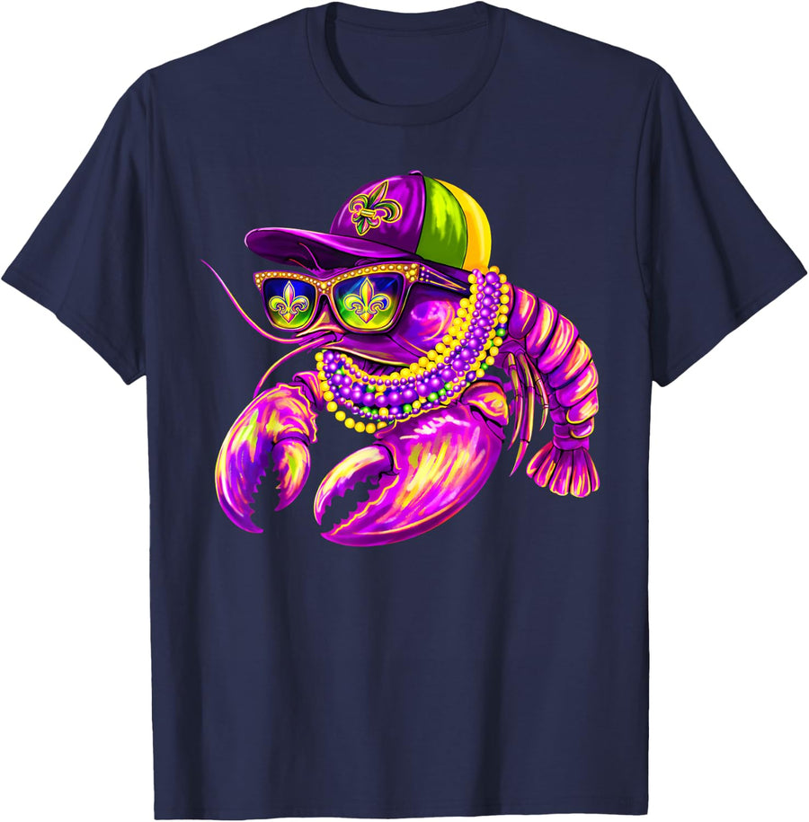 Mardi Gras Crawfish Cap Beads New Orleans Boy Men Kid T-Shirt - Navy Blue