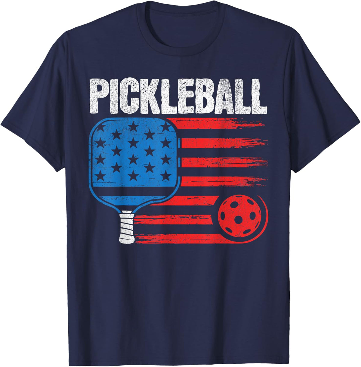Pickleball 4th Of July USA Flag Cool Pickleball For Men Mens T-Shirt - Navy Blue