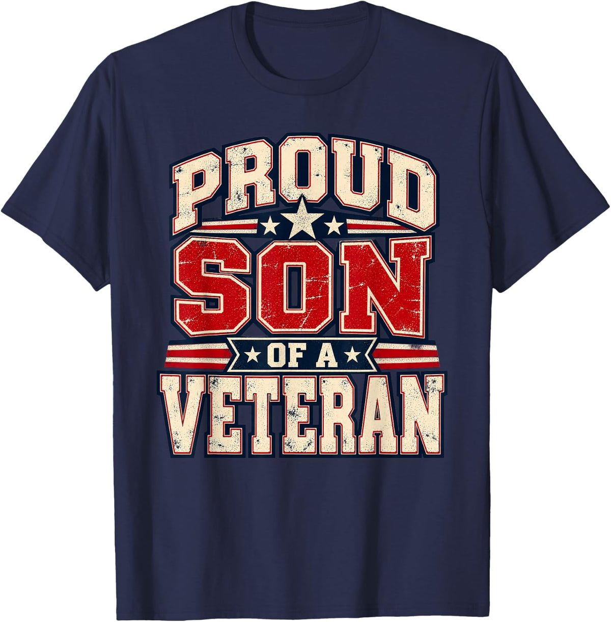 Patriotic Veteran Family Tribute Graphic T-Shirt - Navy Blue