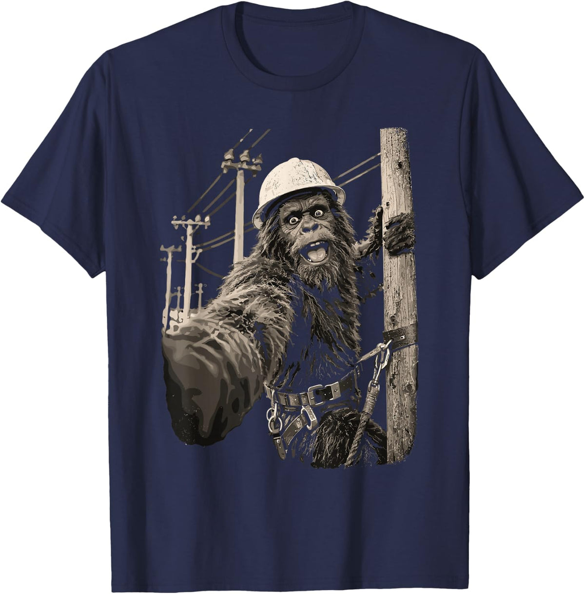 Funny Bigfoot Lineman T-Shirt - Navy Blue