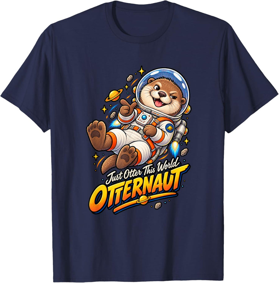 Otternaut Funny Space Otter Astronaut Illustration T-Shirt - Navy Blue