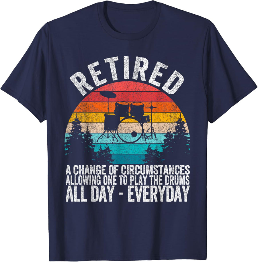 Funny Retired Definition Drums Retirement Plan Drummer Retro T-Shirt - Navy Blue