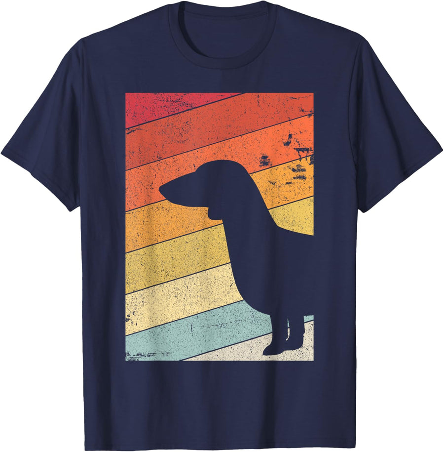 Dachshund Shirt. Retro Style T-Shirt - Navy Blue
