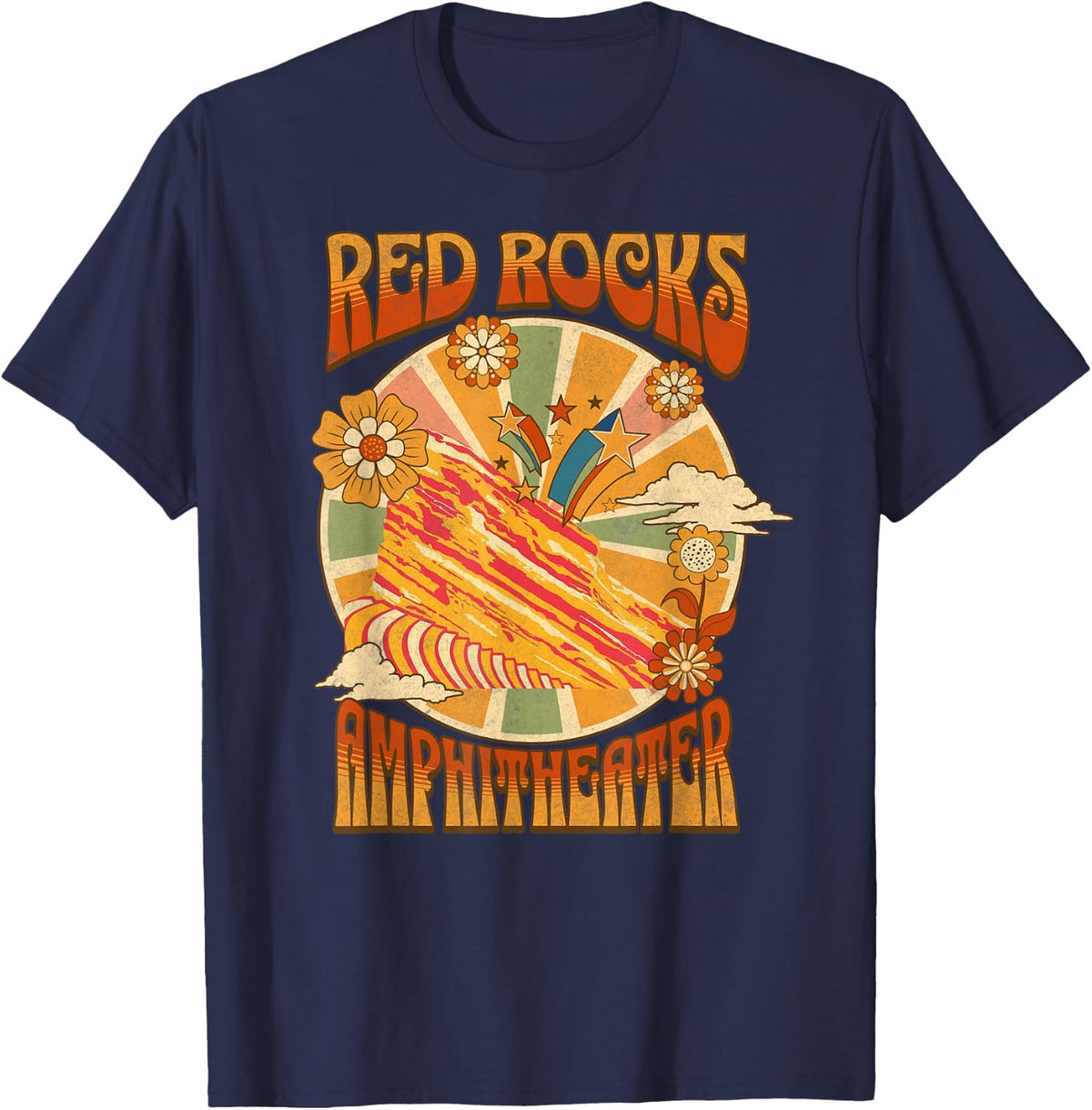 Red Rocks Amphitheater - Colorado Hippie Poster T-Shirt - Navy Blue