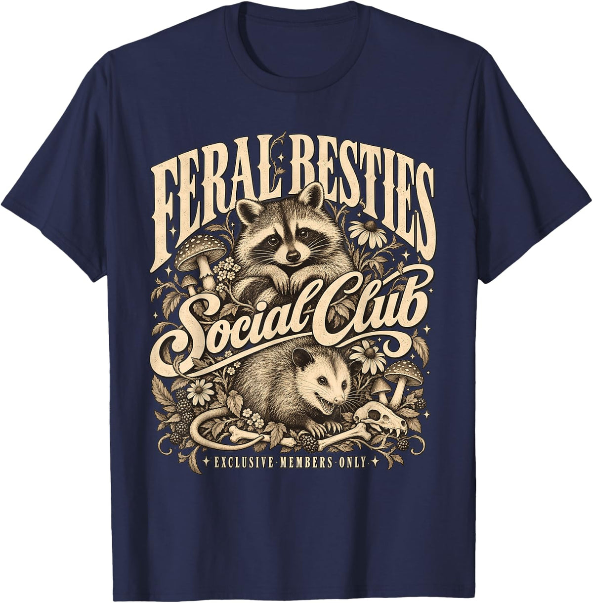 Feral Besties Social Club Raccoon Opossum T-Shirt - Navy Blue