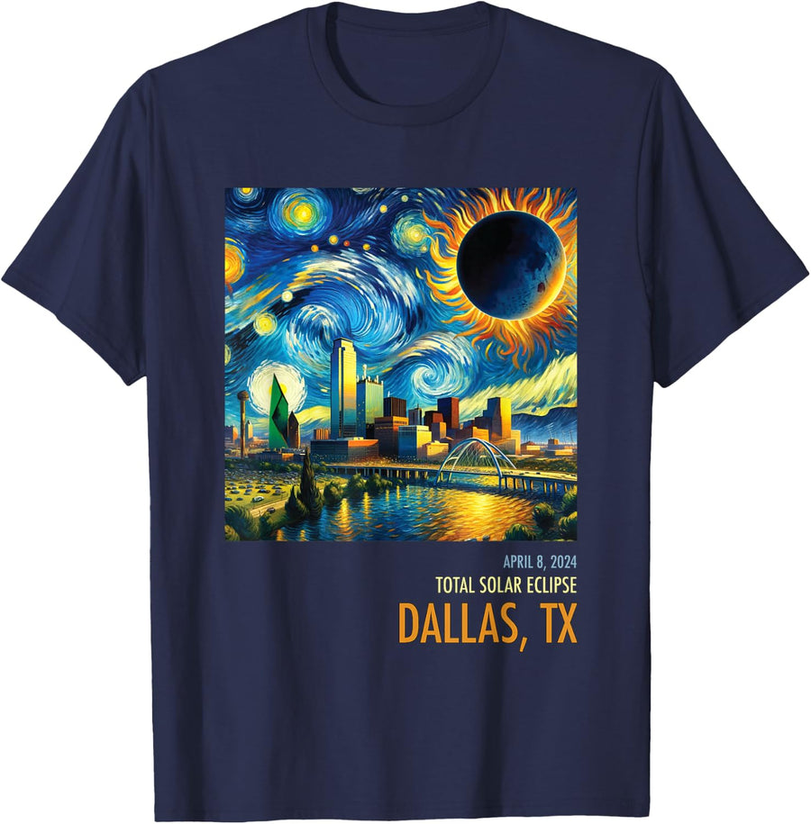 Total Solar Eclipse 2024 Dallas, TX T-Shirt - Navy Blue