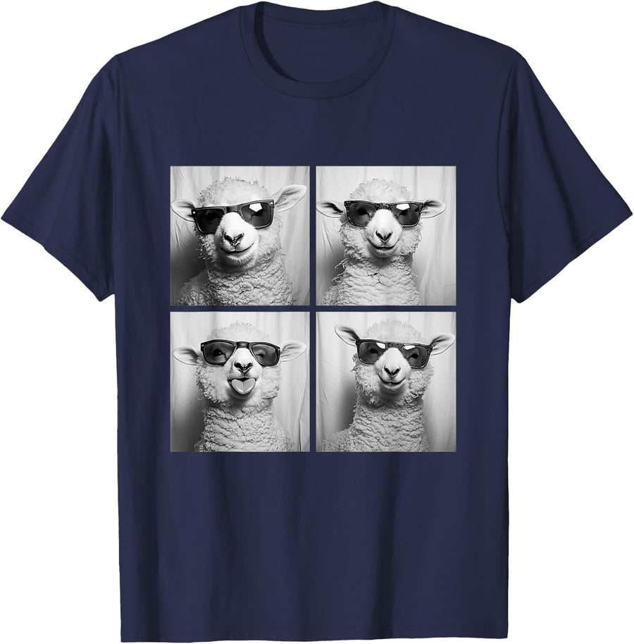 Funny Lambs with Sunglasses Cool Sheep Animals Humor Meme T-Shirt - Navy Blue