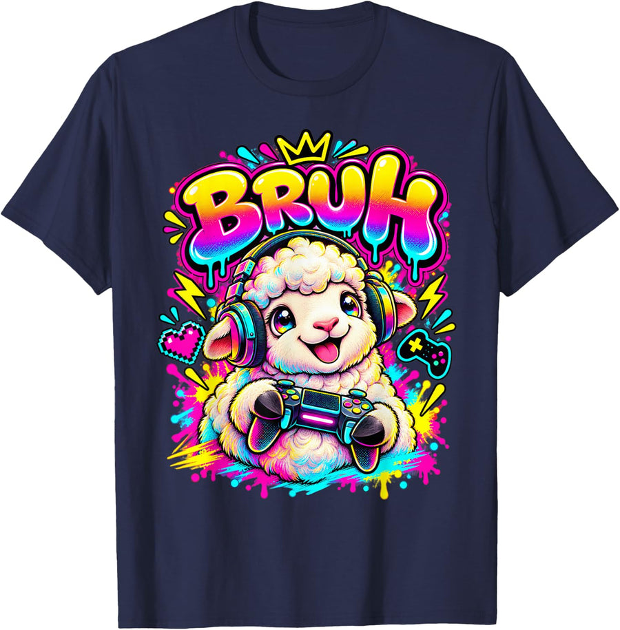 Bruh Sheep Funny Video Games Boys Animal Lover T-Shirt - Navy Blue