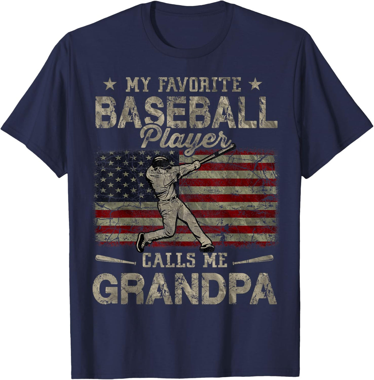 My Favorite Baseball Player Calls Me Grandpa Father's Day T-Shirt - Navy Blue