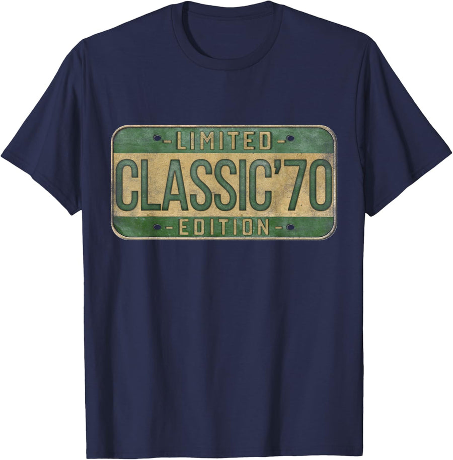 Classic 1970 56th Birthday Car Plate Design 56 Years Old T-Shirt - Navy Blue
