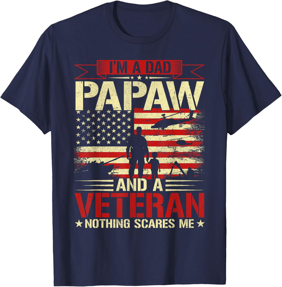 I'm A Dad Papaw And Veteran Fathers Day Papa Grandpa T-Shirt - Navy Blue