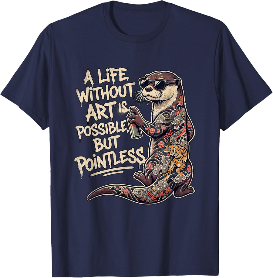 Graffiti Tattoo Art Otter T-Shirt - Navy Blue