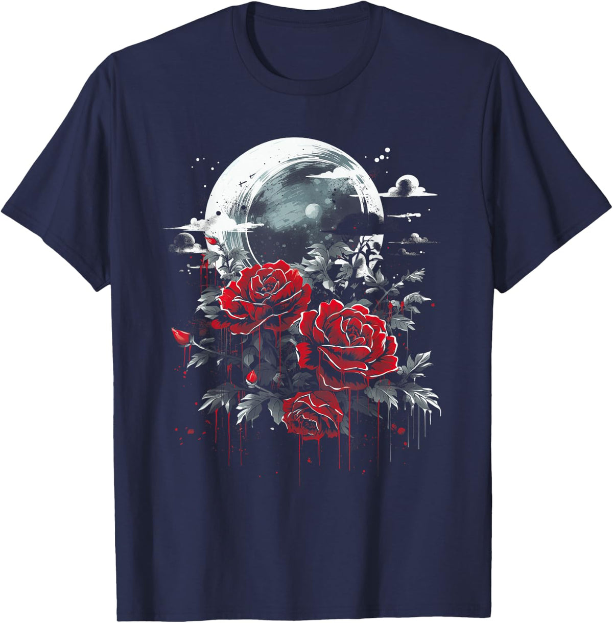 Rose Gothic Soft grungre Punk Aesthetic T-Shirt - Navy Blue