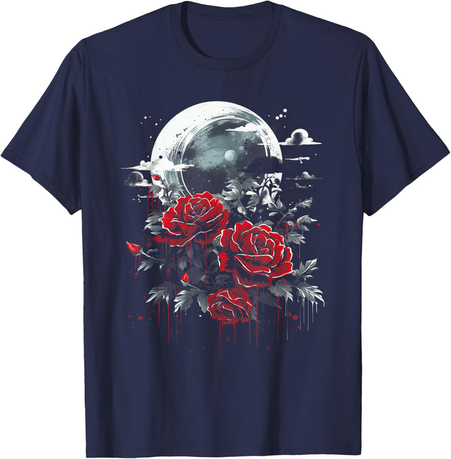 Rose Gothic Soft grungre Punk Aesthetic T-Shirt - Navy Blue