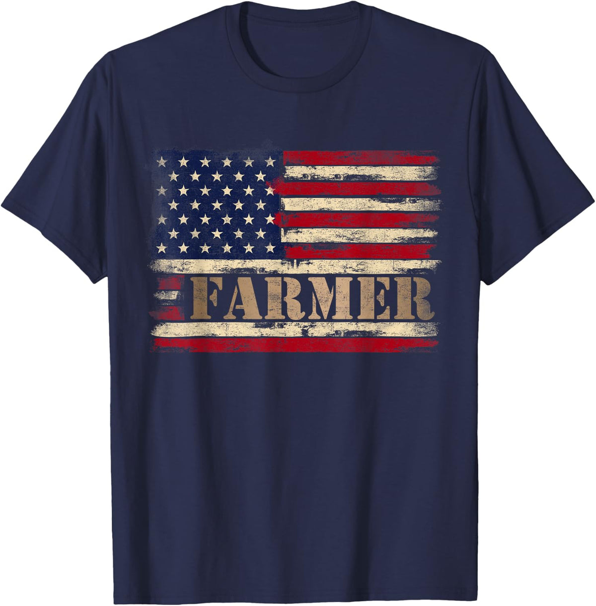 Retro Farmer Bold Text USA Flag Fathers Day Farm Owner T-Shirt - Navy Blue
