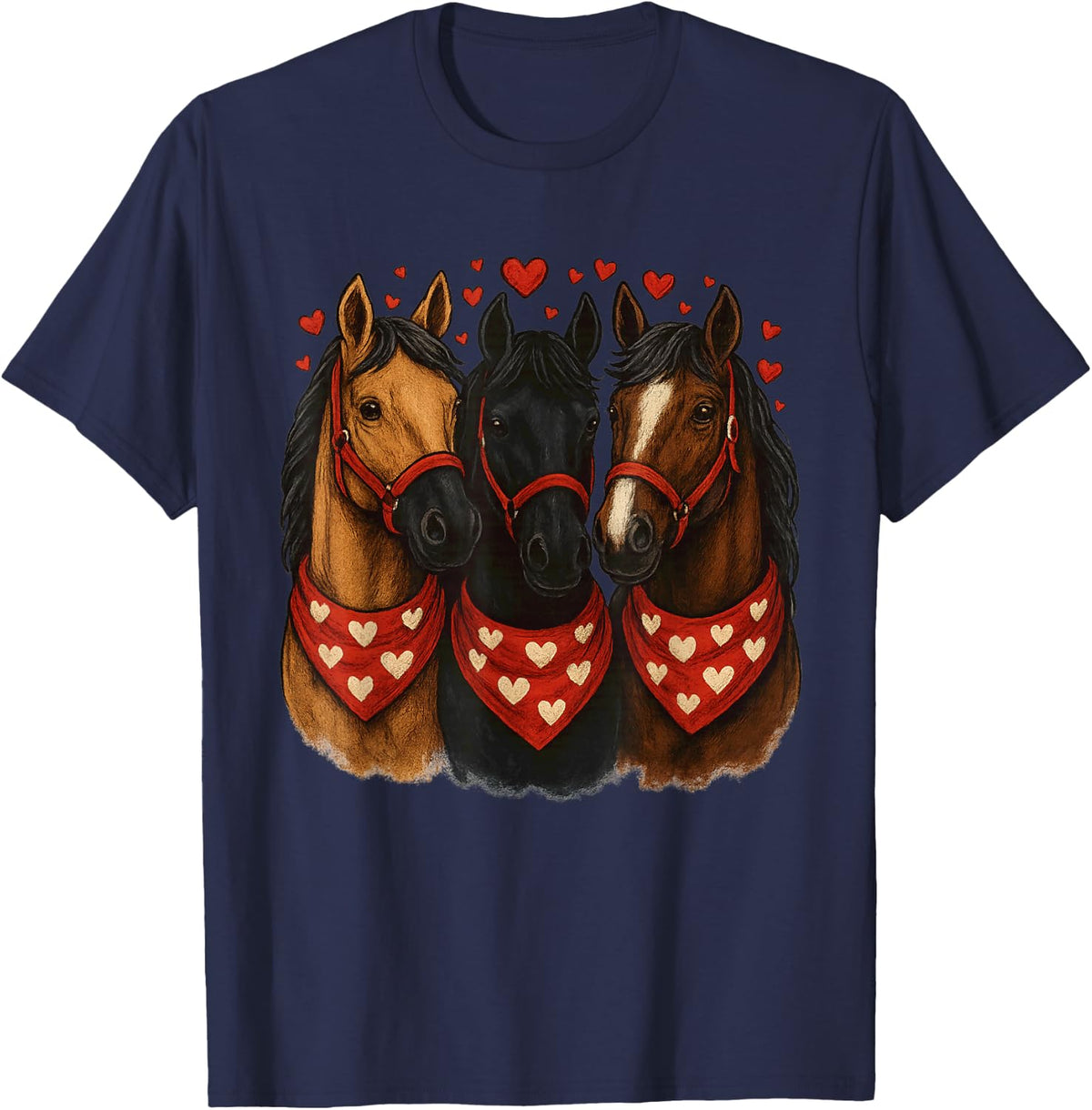 Horse Valentine Valentines Day Cute Horse for Women Girls T-Shirt - Navy Blue