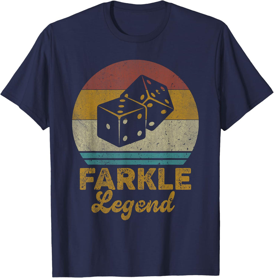 Farkle Legend Vintage Farkle Dice Game Mens Womens T-Shirt - Navy Blue