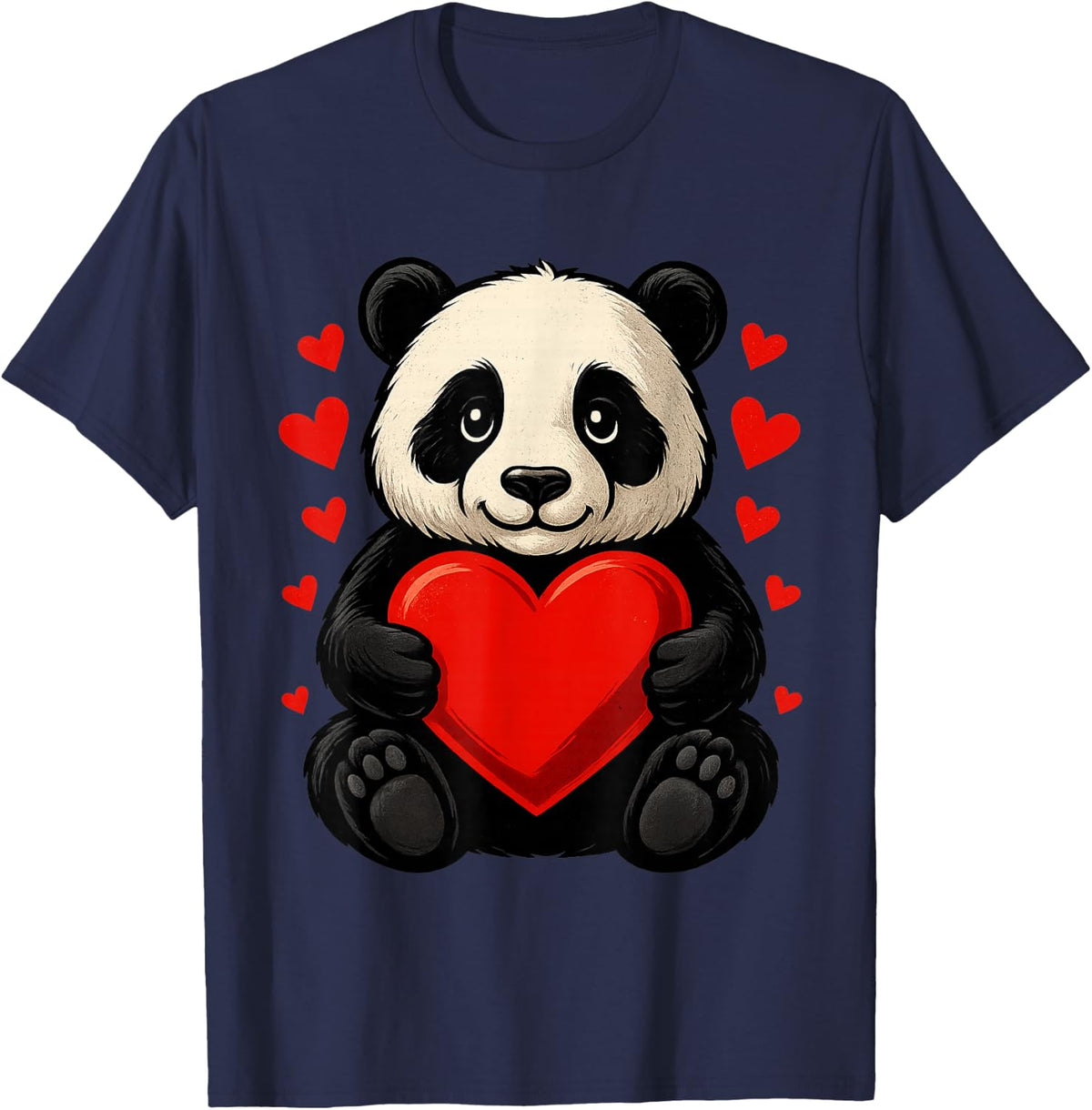Panda Heart Valentines Day Boys Girls Women Men Bear Lover T-Shirt - Navy Blue