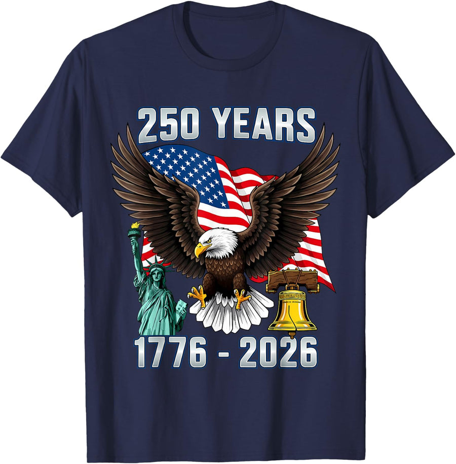 250th Anniversary USA 250 Year America Patriotic 4th of July T-Shirt - Navy Blue