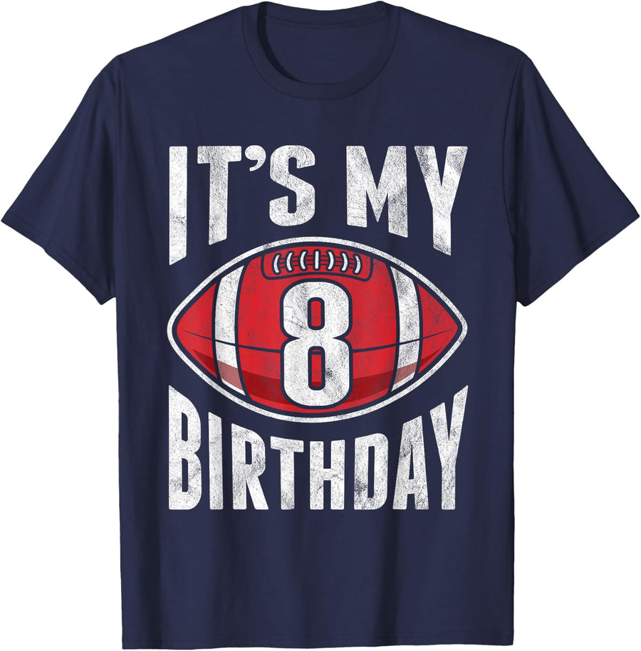 8 Years Old American Football 8th Birthday Boy Retro Style T-Shirt - Navy Blue