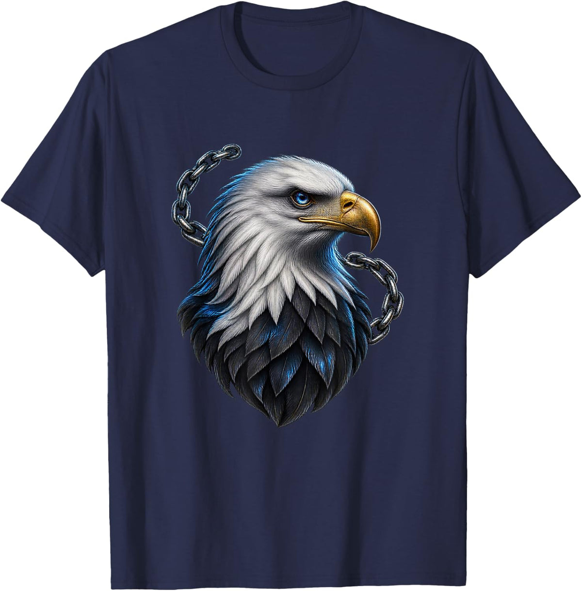 Bald Eagle with White Chain Curves Bird Art T-Shirt - Navy Blue