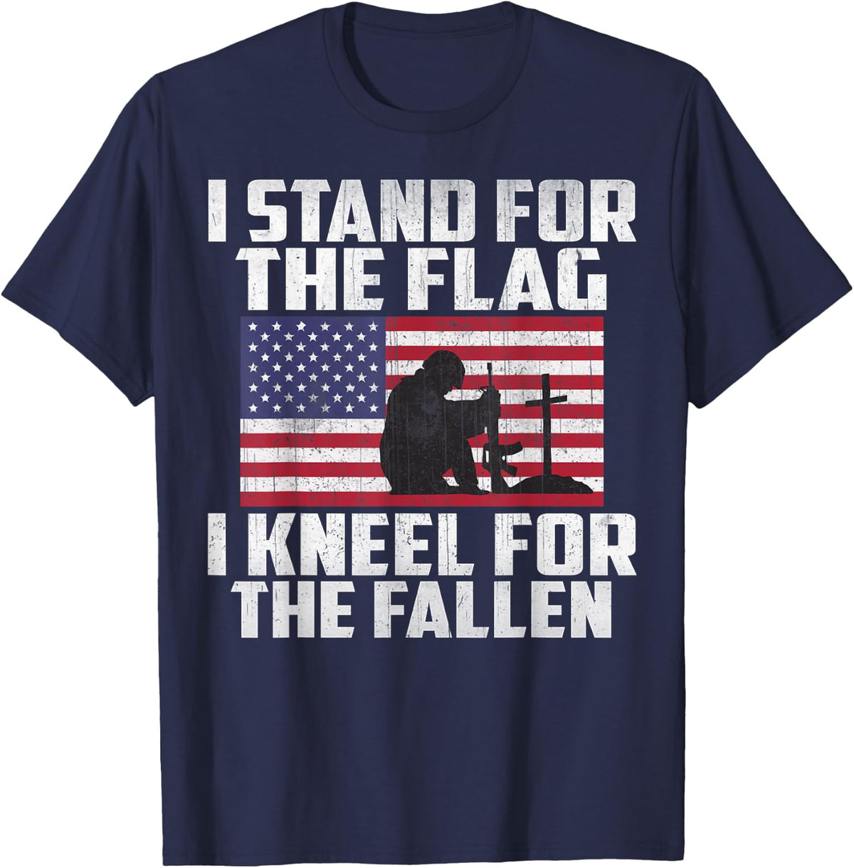 I Stand For The Flag Kneel For The Fallen Memorial Day Shirt T-Shirt - Navy Blue