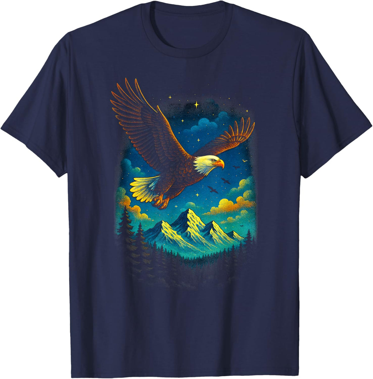 Bald Eagle - Mountain Scene, Nature, Wildlife T-Shirt - Navy Blue