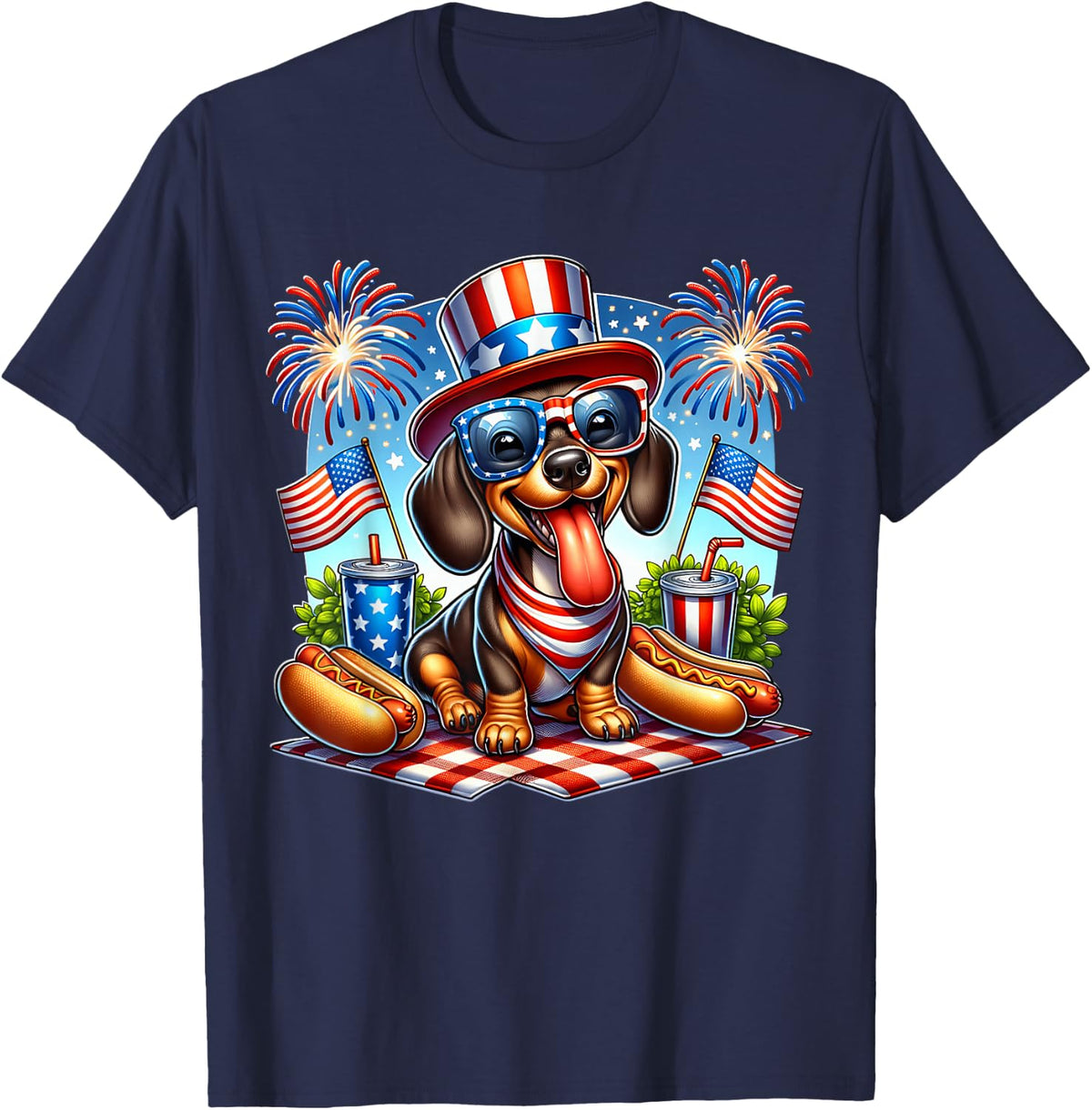 Dachshund Fourth Of July Shirt Tees For Women Men T Shirts Dog Lover Gift - Navy Blue