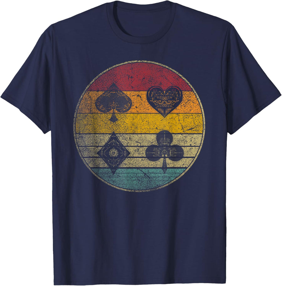 Poker Cards Game Vintage Retro Style Distressed Men Women T-Shirt - Navy Blue